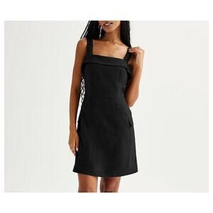 SO Junior’s Black Cargo Linen Mini Dress NWT US Size 15 Pockets Zipper Back
